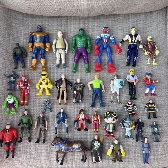 Mixed Lot Of 34 Action Figures Hulk Thanos Power Rangers Bandai Tomy Beyblade - Picture 1 of 9